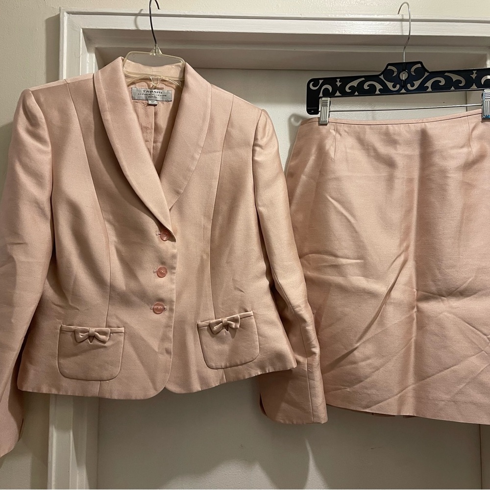 Elegant Light Peach Silk Blazer and Skirt Set